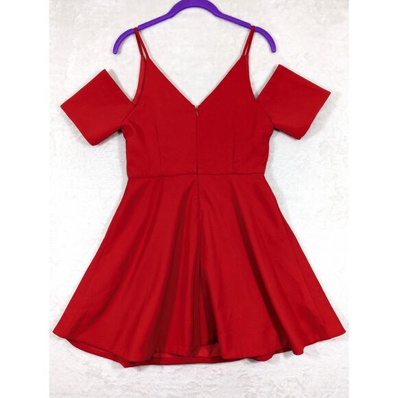 Lulu's Cold Shoulder Red Skater Dress Size Medium - Picture 5 of 14